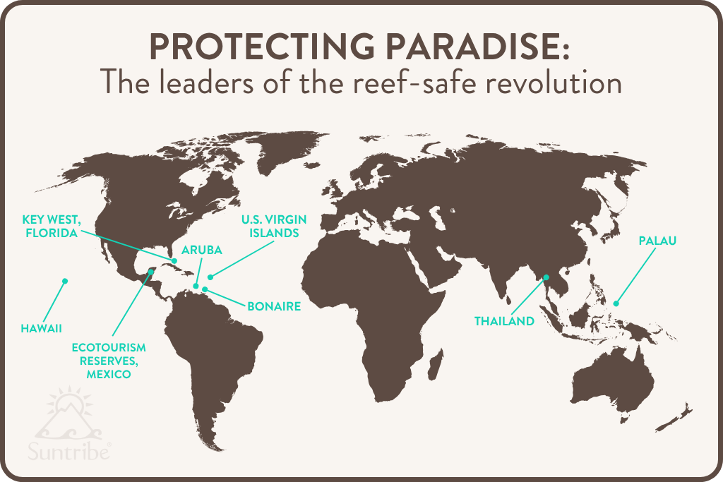 Map of the regions around the works who have banned sunscreen